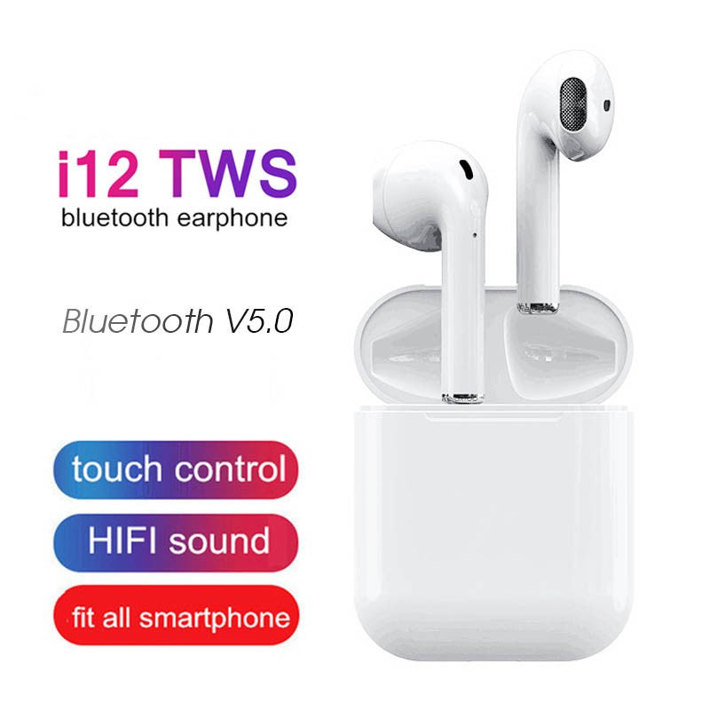 TWS I12 & i7s Airpods_ with Super Sound & High Quality Touch Sensors True Stereo Headphones with Built in Mic 10m Transmission Bluetooth Wireless Earbuds , Chargng Case Sport Headset for all Bluetooth Smart devices.