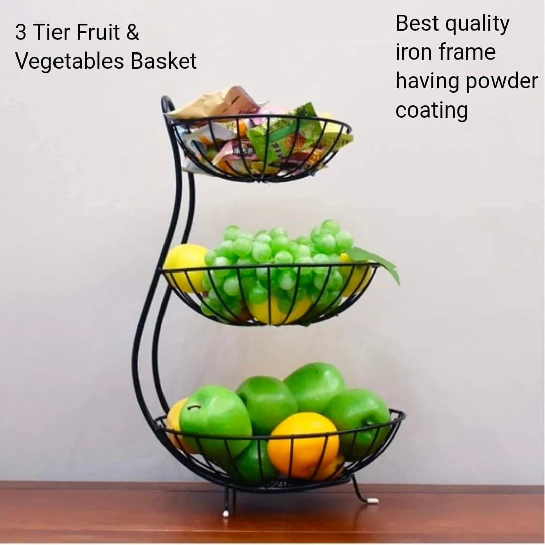 Kitchen Organizer, 1, 2 and 3 Tier Fruit and vegetables basket, Bread basket Made of Prime quality iron frame having powder coating on it.