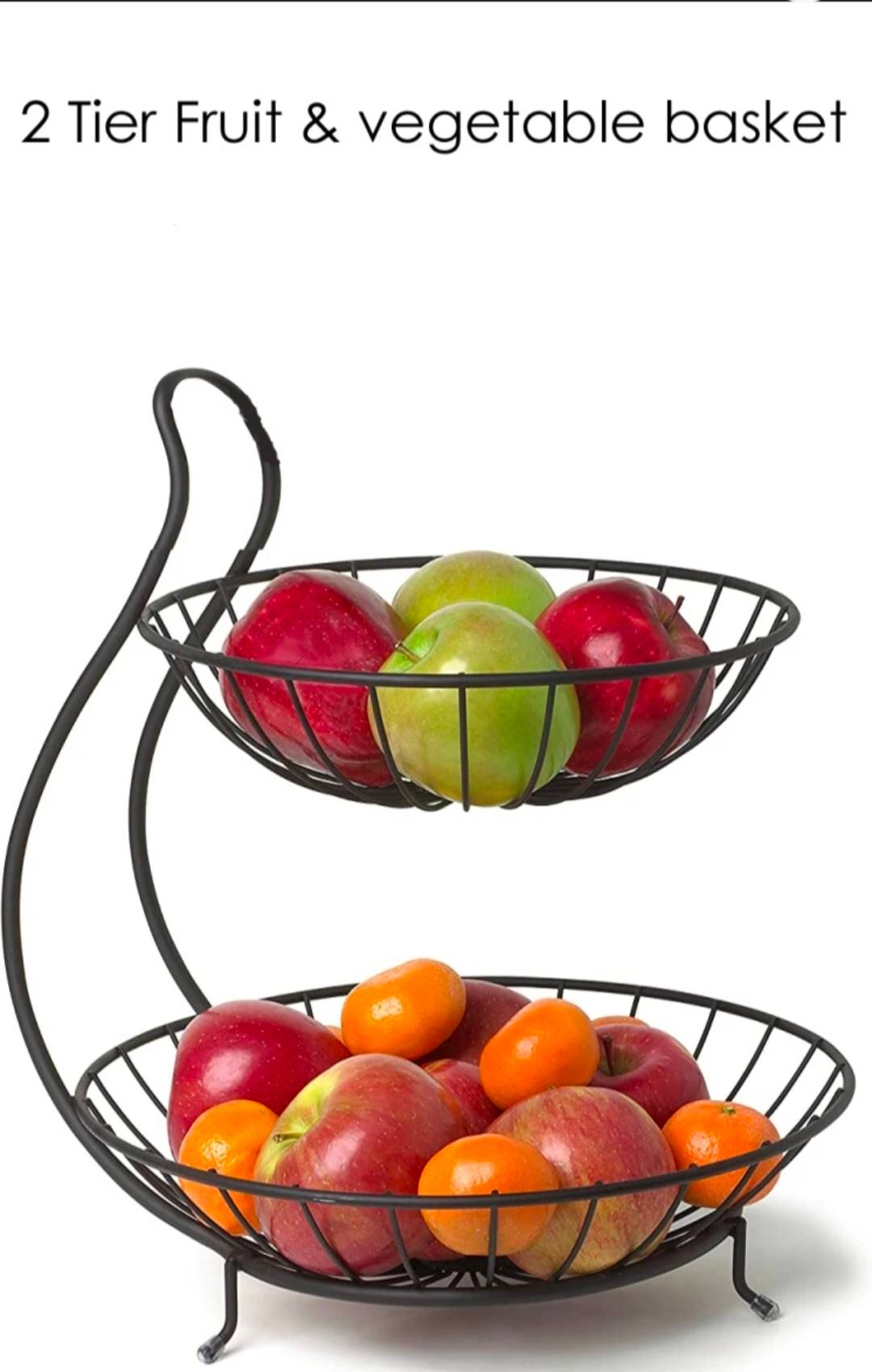 Kitchen Organizer, 1, 2 and 3 Tier Fruit and vegetables basket, Bread basket Made of Prime quality iron frame having powder coating on it.