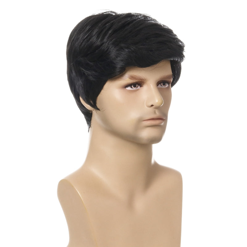 Fashion Wig Short Black Male Straight Synthetic Wig for Men Hair Fleeciness Realistic Natural Black Toupee Wigs