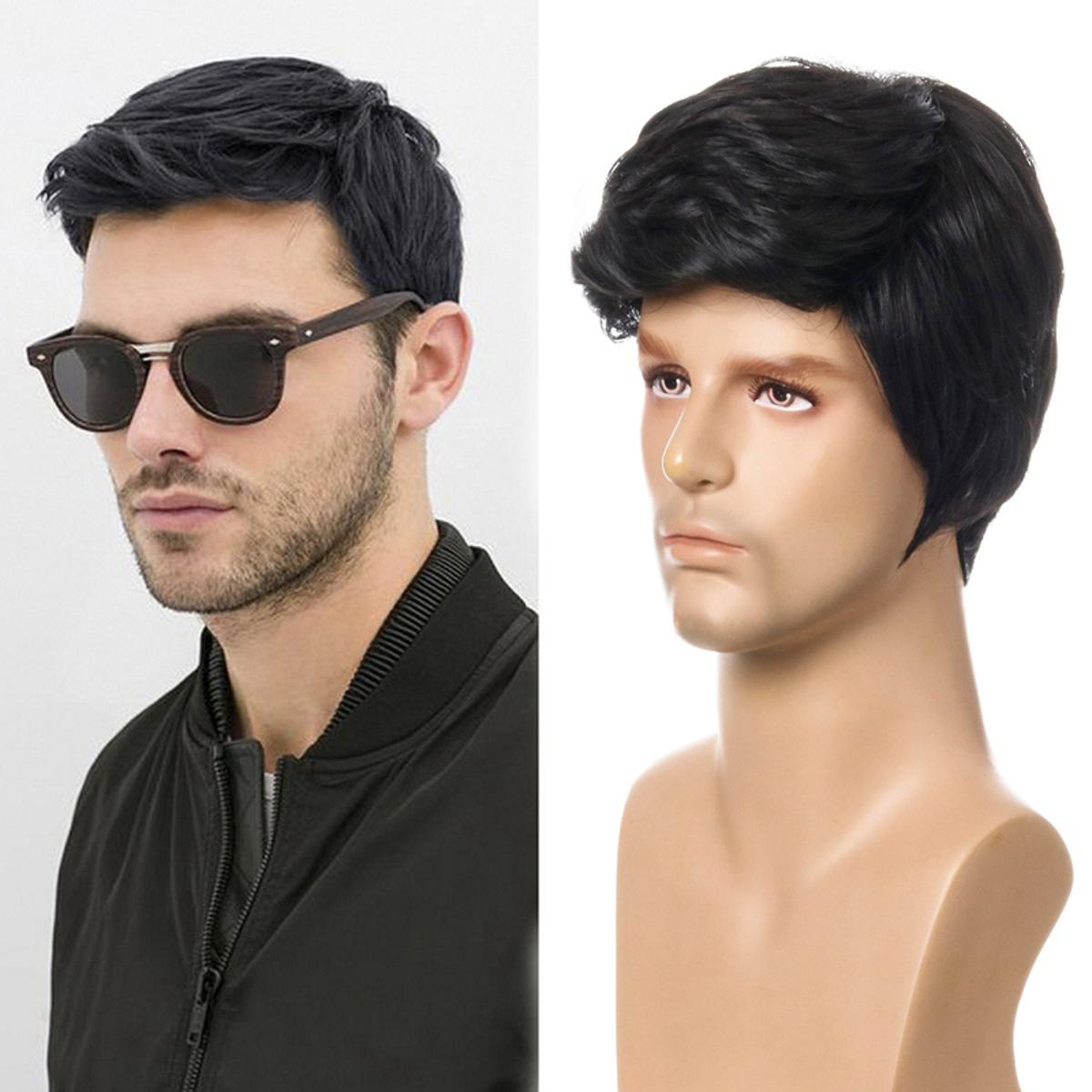 Fashion Wig Short Black Male Straight Synthetic Wig for Men Hair Fleeciness Realistic Natural Black Toupee Wigs