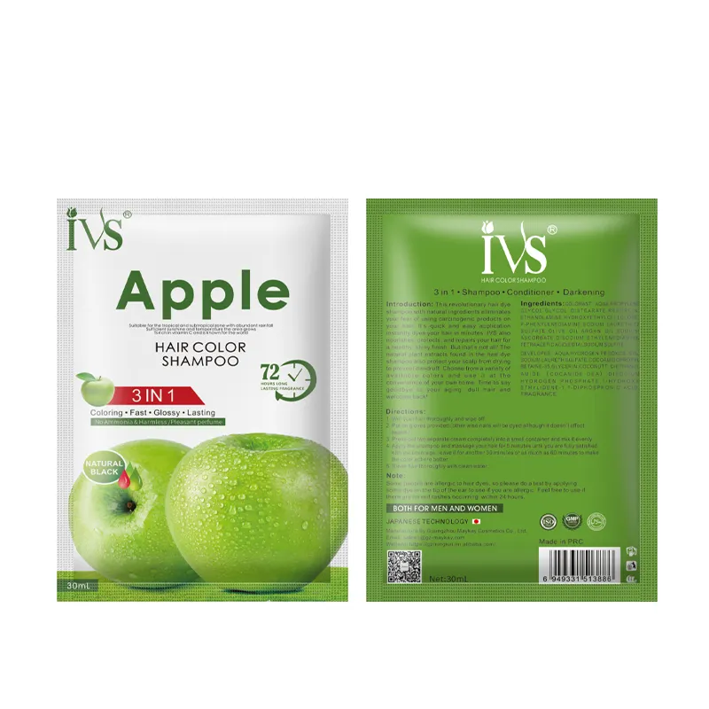 Apple Hair Color 72 Natural Black Ammonnia Free Sachet Packing 30ml(Pack of 3/5/10) | Glam Paris |